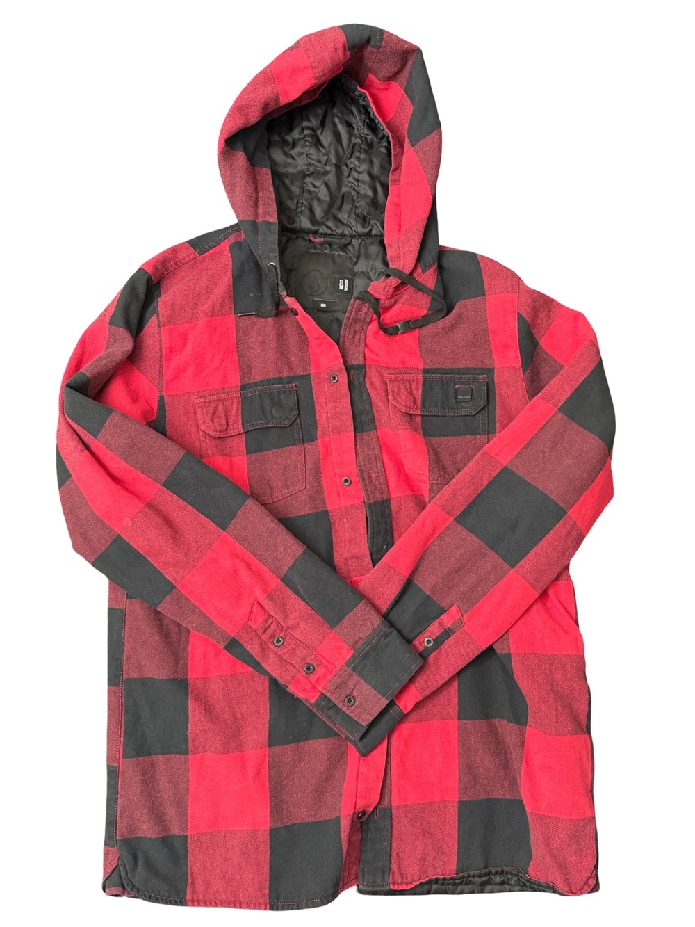 Volcano Men's Red and Black Plaid Hooded Jacket